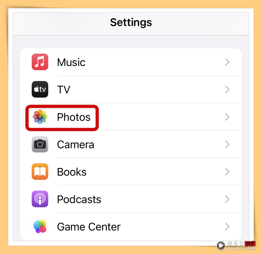 Settings and Choose Photos